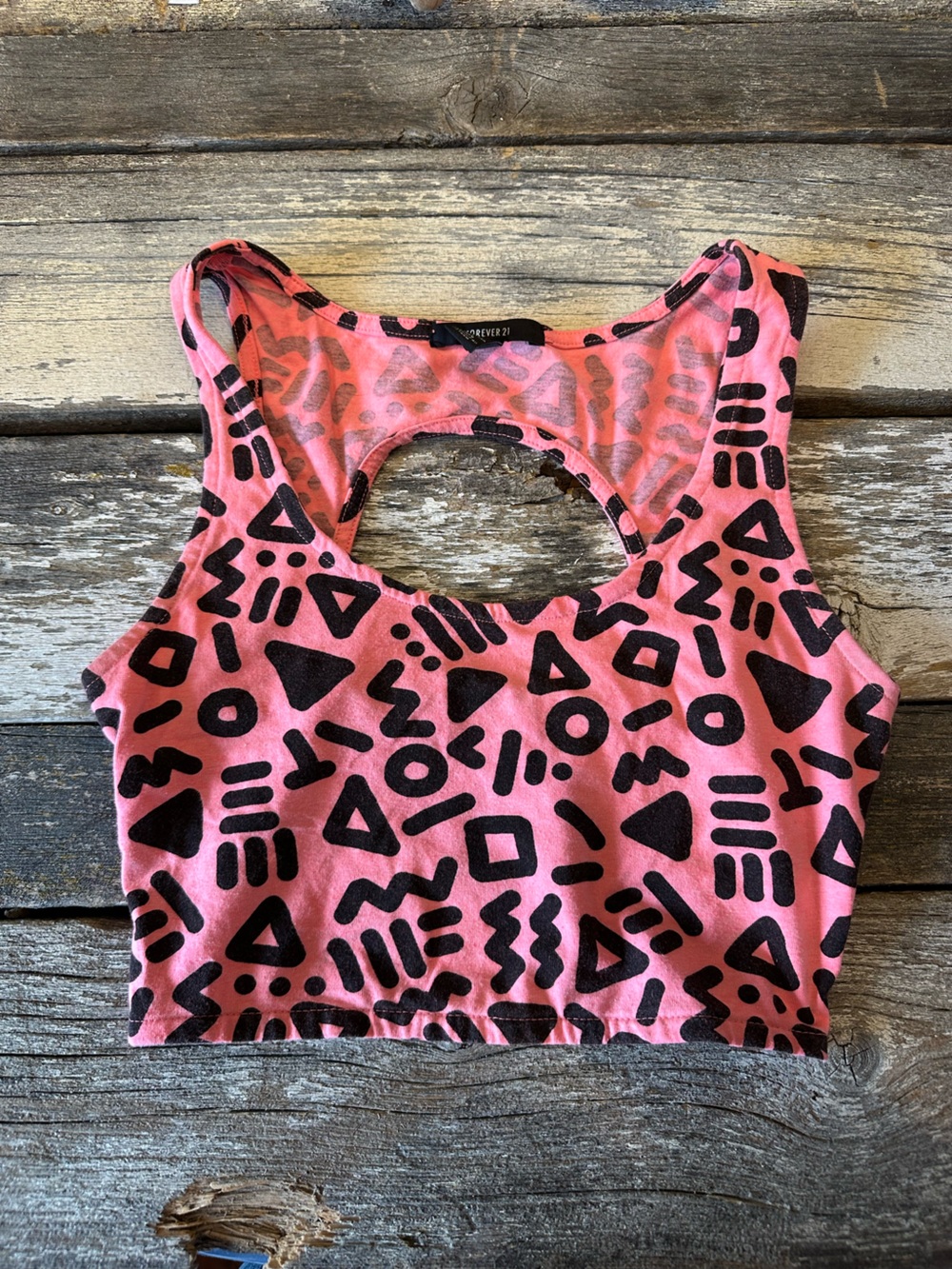 Forever 21 | Pink & Black 80’s Geometric Print Cropped Top